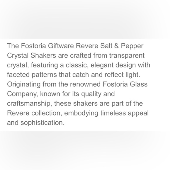 Vintage FOSTORIA REVERE Crystal Glass Chrome Salt and Pepper Shakers - Picture 8 of 8